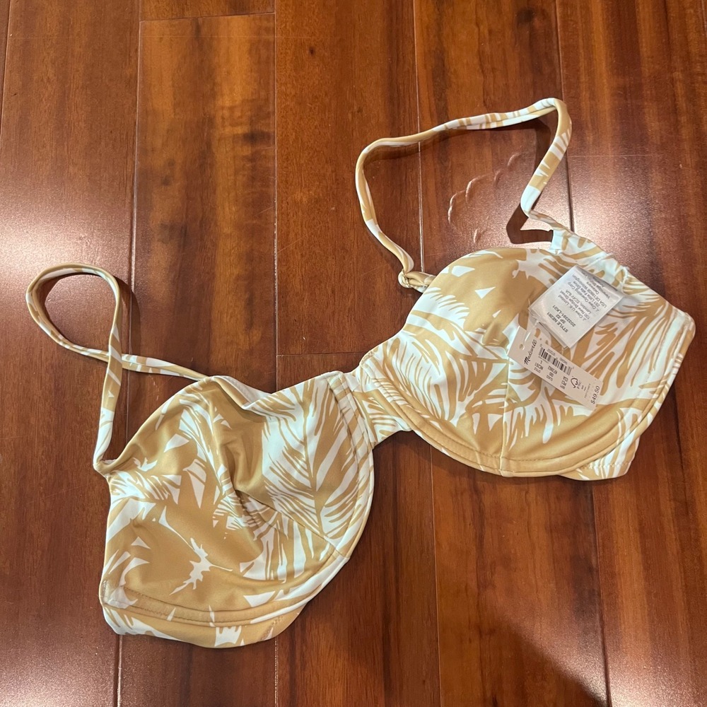 Madewell Underwire‎ Bikini Top Swim Bra Tan White Palm Leaf NE261 New Size Large